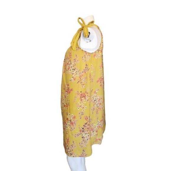 Bellambra mustard floral sleeveless swing halter top dress pure 100% linen - Picture 3 of 6